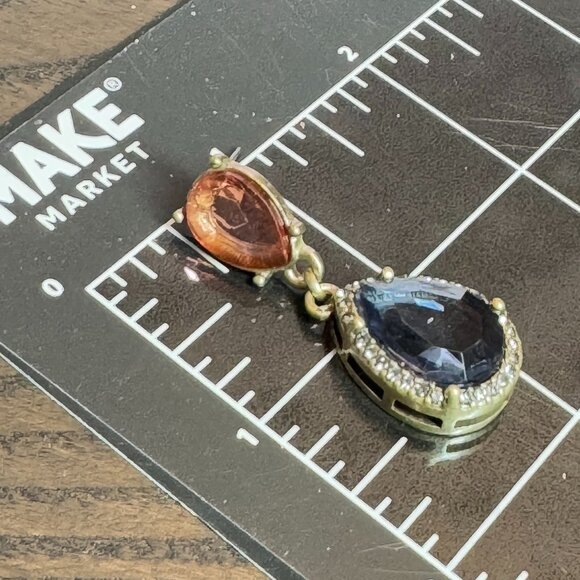 Vintage Gold Tone Dangling Pierced Earrings Teardrop Glass Pink & Blue - Picture 5 of 7